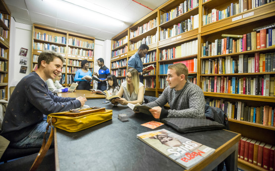 Students in a library 