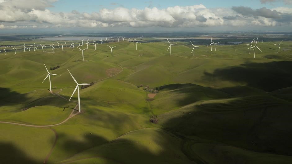 Wind Turbines on rolling hills. 