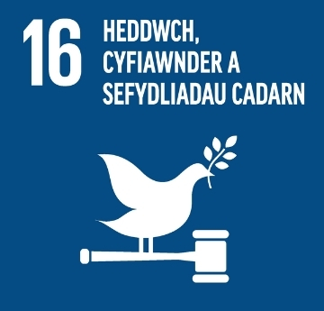 Nod Datblygu'r Cenhedloedd Unedig - Eicon Heddwch, Cyfiawnder a Sefydliadau Cadarn 