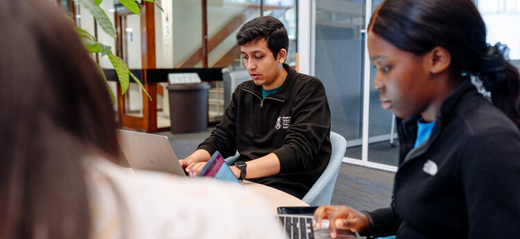 students in library