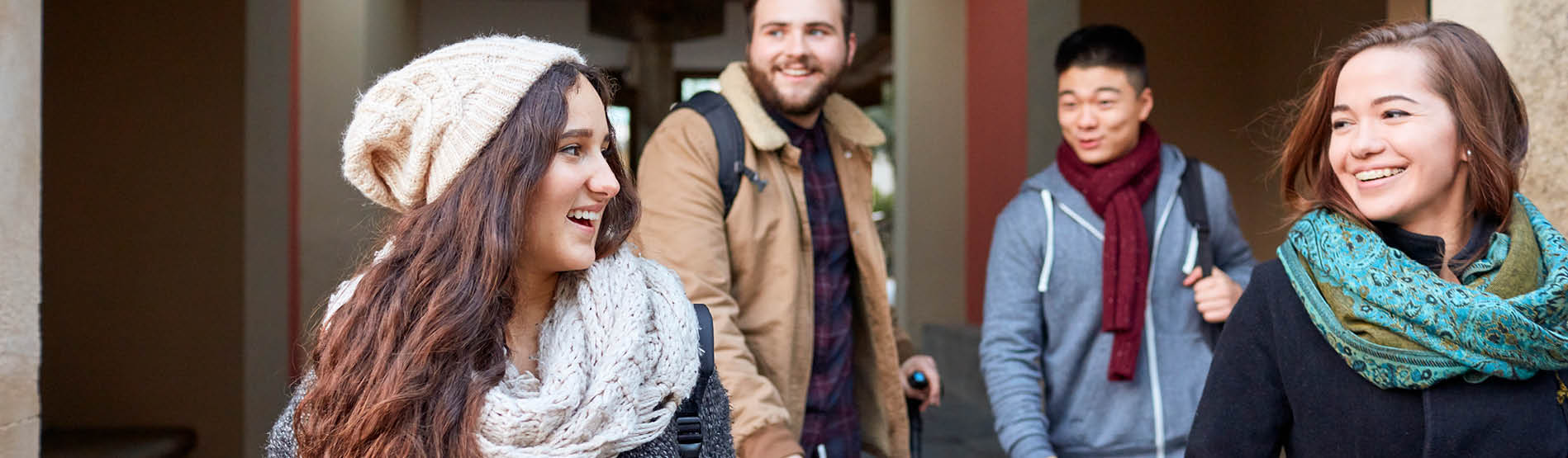 group of students walking through campus