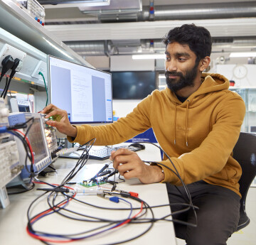 Electrical Student in lab