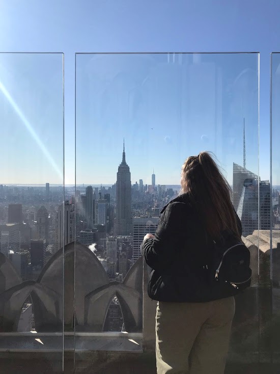 Student looking out a skyline