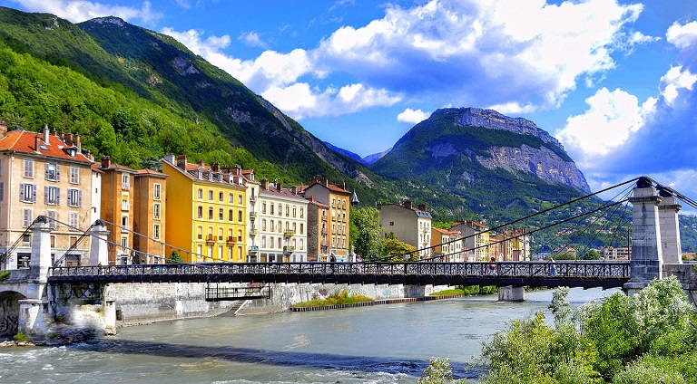 Aerial view of Grenoble architecture at Sunset