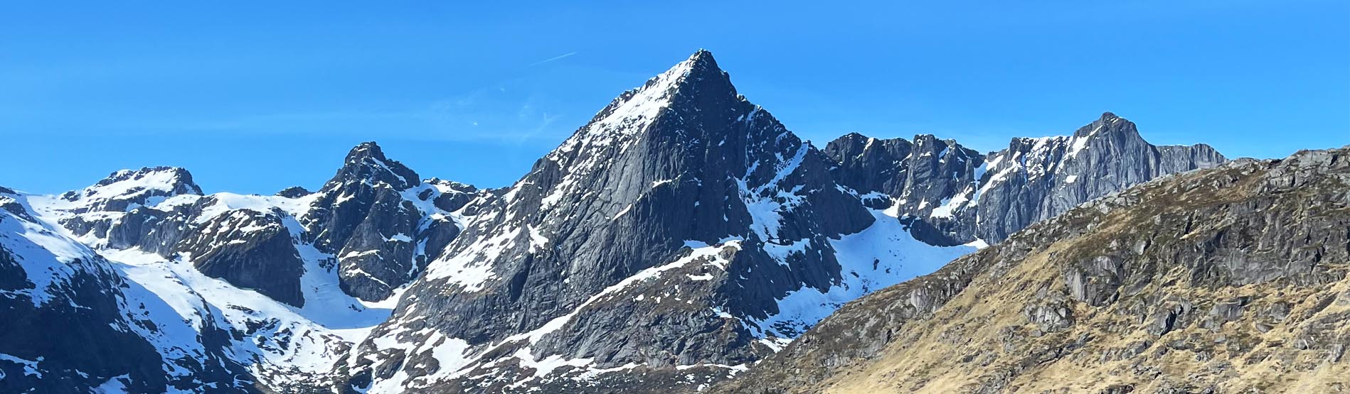 A mountain range in the sun