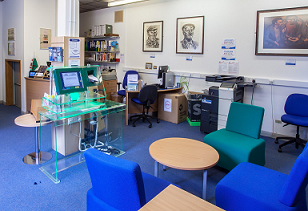 Reception area at the Miners' Library