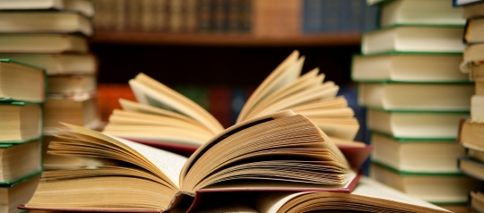 Table covered in books