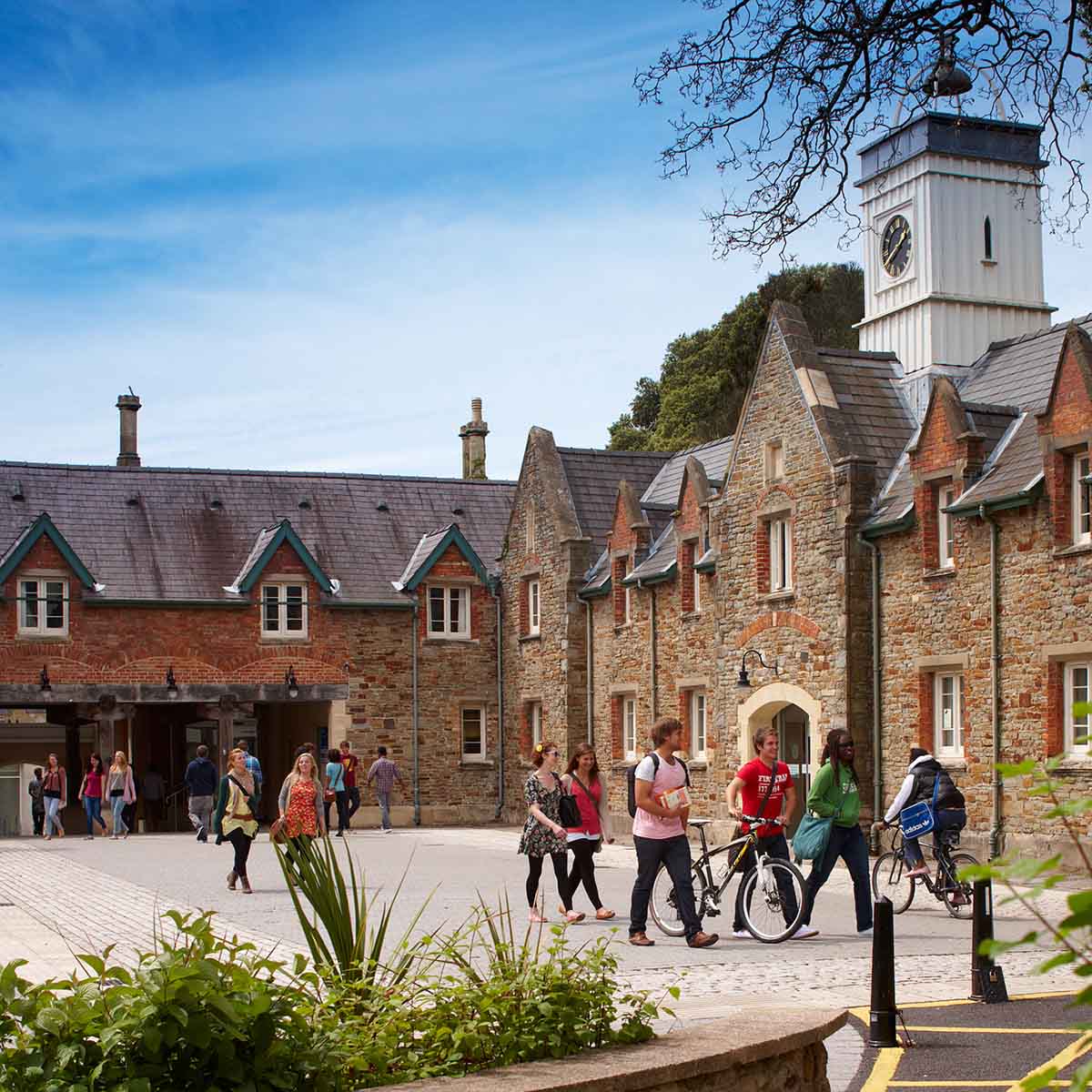 three students walking