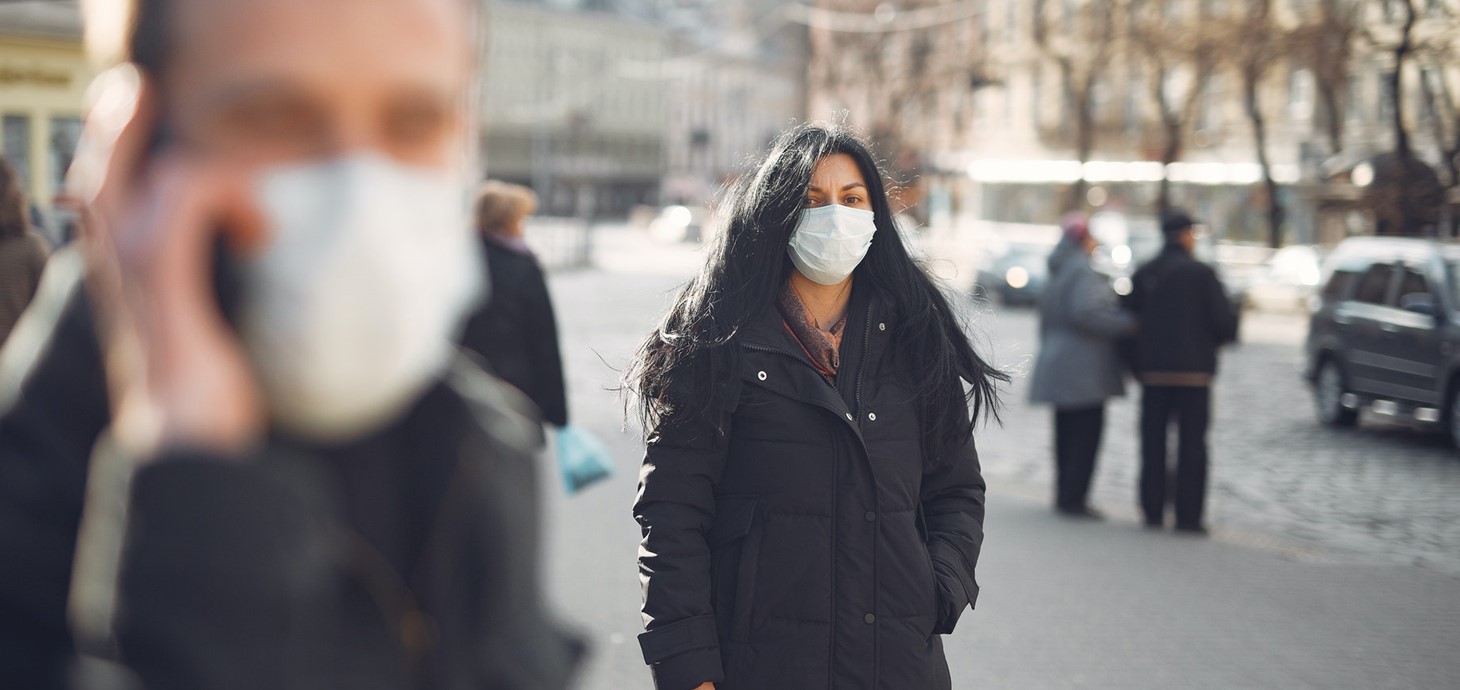 A woman wearing a face mask