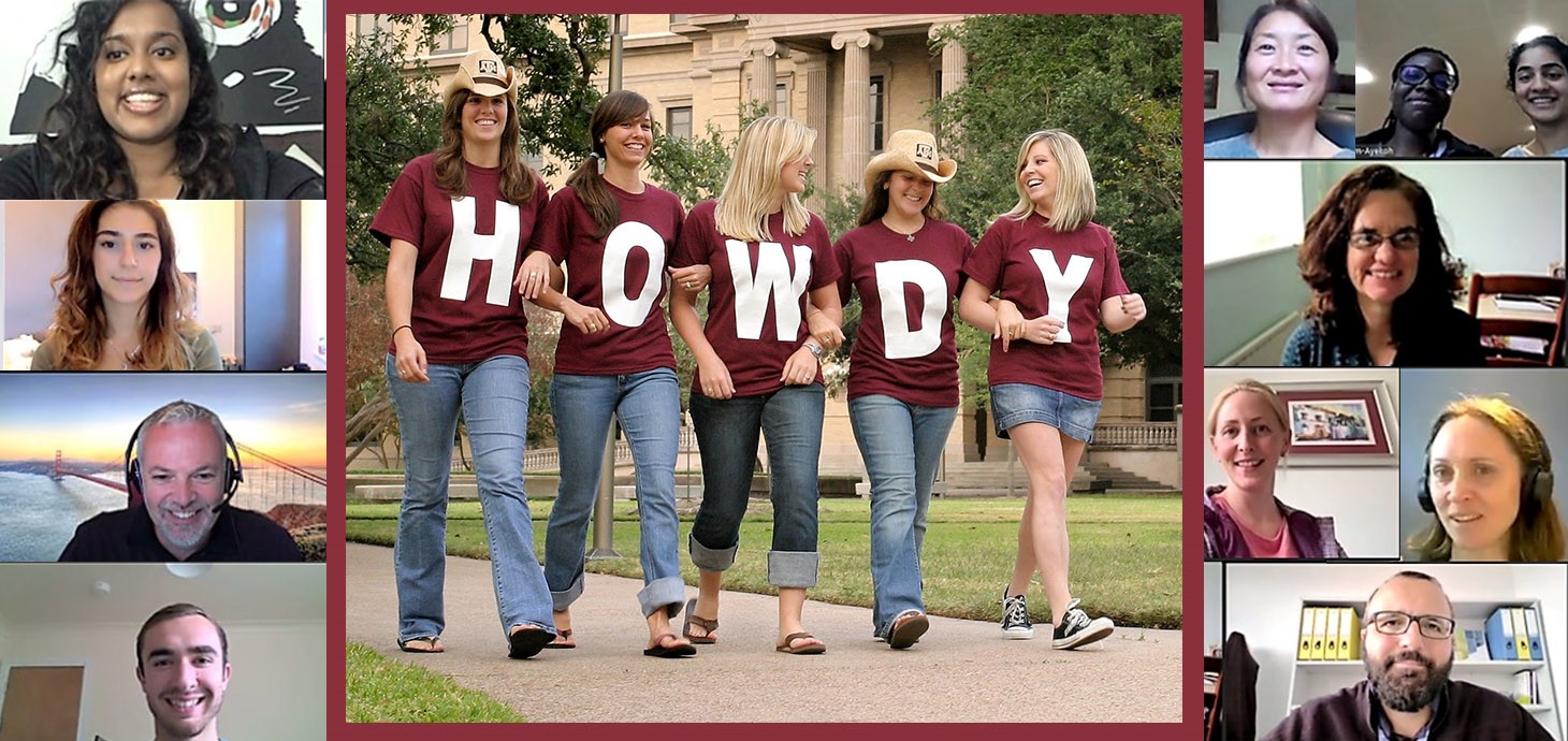 Students at Texas A&M university campus (centre) surrounded by Swansea University College of Engineering students and staff who are participating in ENGR410 Global Engineering Design this academic year.