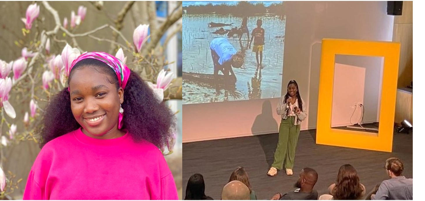 Betty Jahateh (l) and Betty (r) presenting her research on salt in rivers in The Gambia at National Geographic headquarters in Washington DC