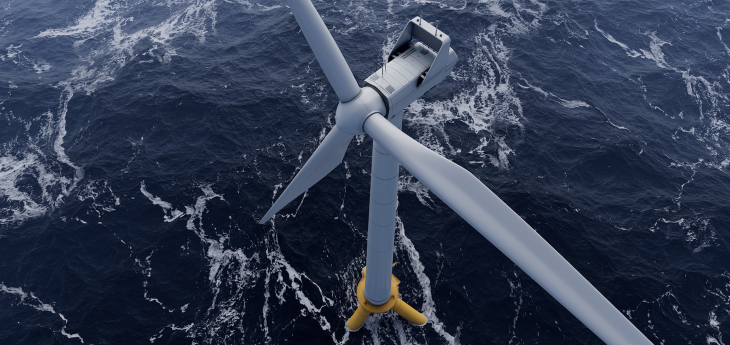 A photo of the Pelaflex floating wind turbine. Credit: Marine Power Systems.