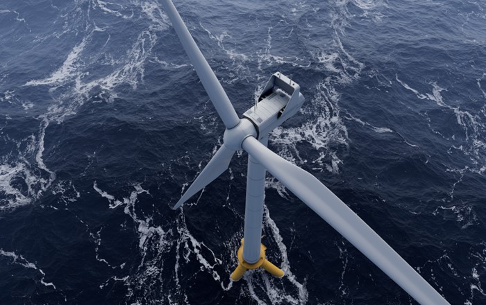 A photo of the Pelaflex floating wind turbine. Credit: Marine Power Systems.