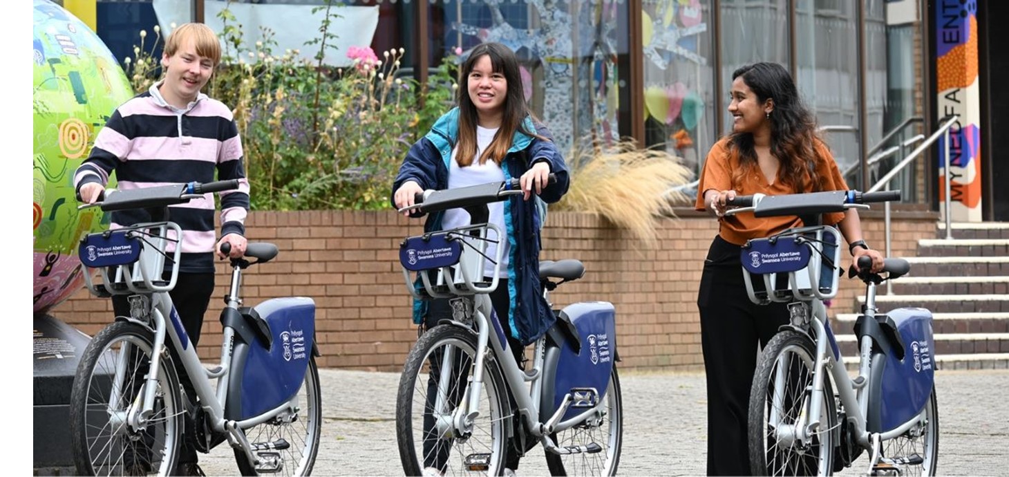 Students with Swansea University bikes - the expansion of the network with more bikes and docking stations will not only improve connectivity for University staff and students but will also offer the wider local community more opportunities to make cycling their regular mode of travel