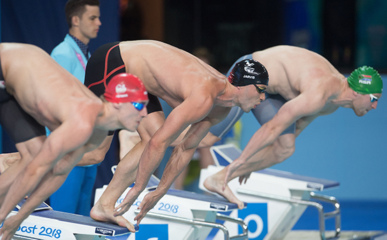 Swimmers starting a race