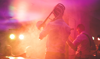 A musician playing the trombone