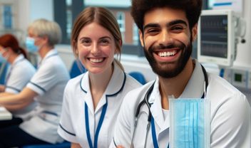 Smiling students working on a ward