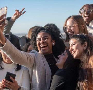 Students on The College balcony