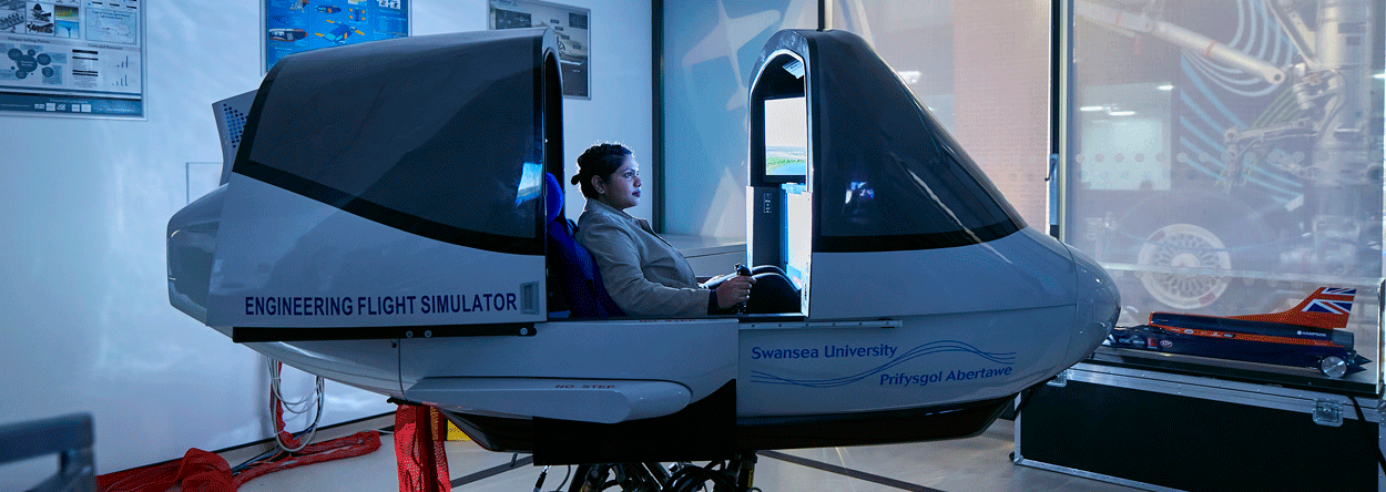 Female student in flight simulator