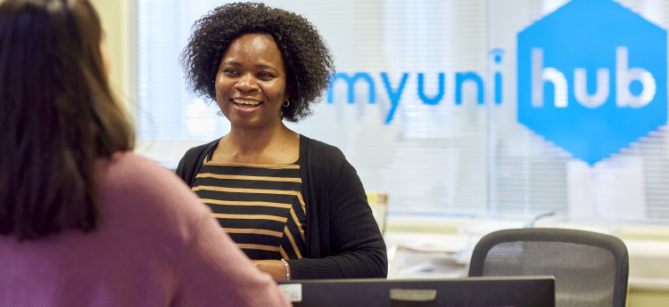 MyUniHub staff at reception desk